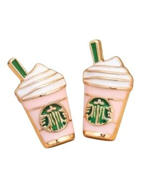 Pink Fashion Coffee Cup Shaped Stud Earrings